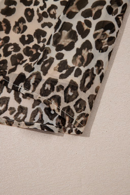 Khaki Leopard 3/4 Sleeve V Neck Swing Dress