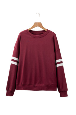 Red Dahlia Preppy Striped Sleeve Loose Sweatshirt