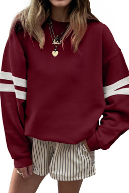 Red Dahlia Preppy Striped Sleeve Loose Sweatshirt