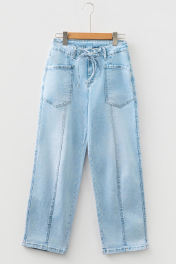 Myosotis Exposed Stitch Detail Drawstring Barrel Jeans