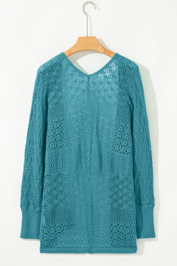 Lapis Mix Pattern Hollow Knit Open Front Cardigan