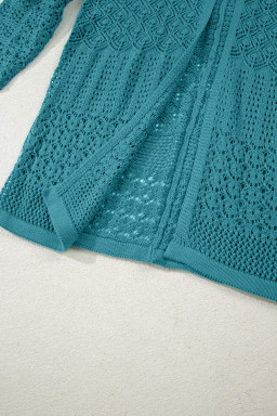 Lapis Mix Pattern Hollow Knit Open Front Cardigan