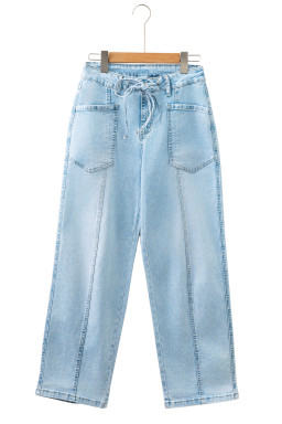 Myosotis Exposed Stitch Detail Drawstring Barrel Jeans