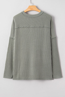 Green Bay Twisted Rib Exposed Seam Detail Long Sleeve Loose Top