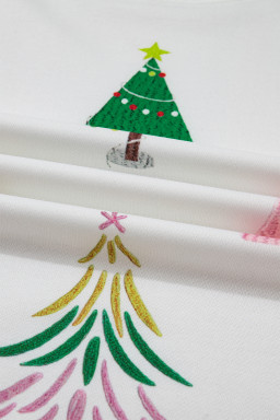 White Christmas Tree Long Sleeve Top and Shorts Pajama Set