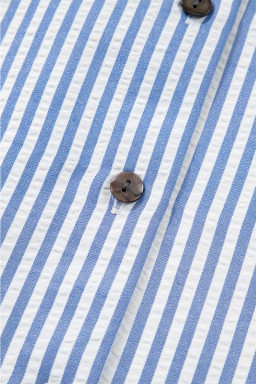 Sky Blue Contrast Leopard and Stripes Button Up Shirt