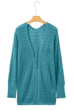 Lapis Mix Pattern Hollow Knit Open Front Cardigan