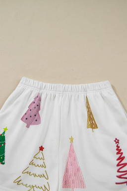 White Christmas Tree Long Sleeve Top and Shorts Pajama Set