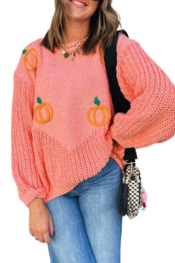 Blossom Pumpkin Embroidered Thanksgiving Holiday Sweater