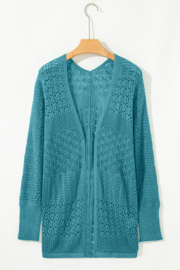 Lapis Mix Pattern Hollow Knit Open Front Cardigan
