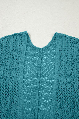 Lapis Mix Pattern Hollow Knit Open Front Cardigan