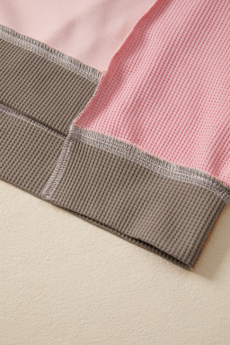 Light Pink Colorblock Waffle Patchwork Oversize Sweatshirt