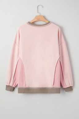 Light Pink Colorblock Waffle Patchwork Oversize Sweatshirt