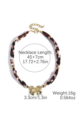 Gold Bowknot Pendant Leopard Scarf Necklace
