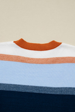 Dark Blue Color Block Round Neck Tunic Sweater