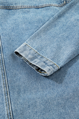 Beau Blue Multi Patched Pockets Side Tie up Boyfriend Style Denim Jacket