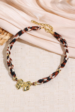 Gold Bowknot Pendant Leopard Scarf Necklace