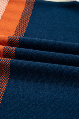 Dark Blue Color Block Round Neck Tunic Sweater