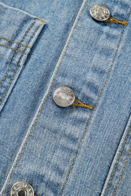 Beau Blue Multi Patched Pockets Side Tie up Boyfriend Style Denim Jacket