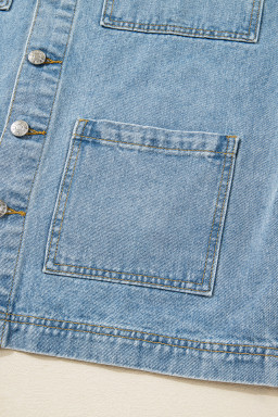 Beau Blue Multi Patched Pockets Side Tie up Boyfriend Style Denim Jacket