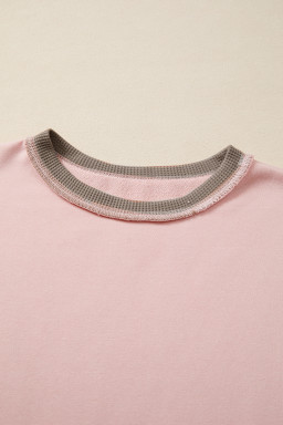 Light Pink Colorblock Waffle Patchwork Oversize Sweatshirt