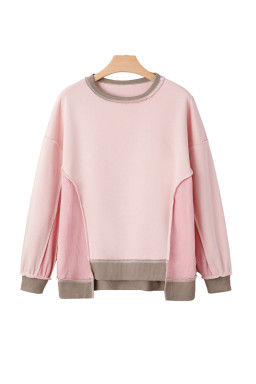 Light Pink Colorblock Waffle Patchwork Oversize Sweatshirt