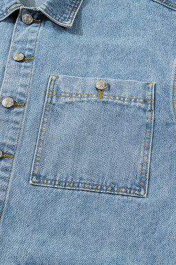 Beau Blue Multi Patched Pockets Side Tie up Boyfriend Style Denim Jacket