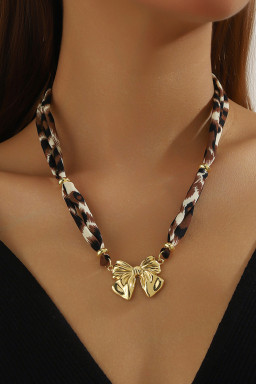 Gold Bowknot Pendant Leopard Scarf Necklace