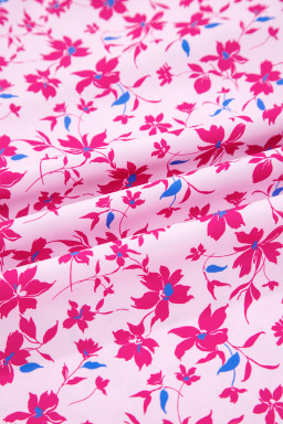 Pink Boho Mixed Floral Patchwork Drop Shoulder Bubble Sleeve Blouse