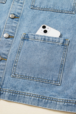 Beau Blue Multi Patched Pockets Side Tie up Boyfriend Style Denim Jacket