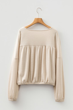 Jet Stream Waffle Textured Pleated Long Sleeve Top
