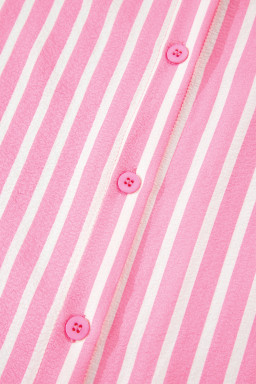 Pink Striped Sweet Bow Decor Peter Pan Collar Pullover Pants Pajama Set
