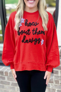 Fiery Red How Bout Them Dawgs Glitter Graphic Sweatshirt