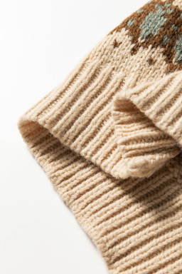 Khaki Geometric Pattern Button V Neck Cardigan