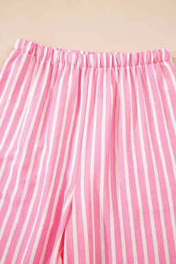Pink Striped Sweet Bow Decor Peter Pan Collar Pullover Pants Pajama Set