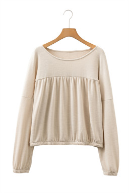 Jet Stream Waffle Textured Pleated Long Sleeve Top