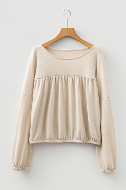 Jet Stream Waffle Textured Pleated Long Sleeve Top