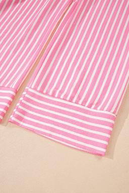 Pink Striped Sweet Bow Decor Peter Pan Collar Pullover Pants Pajama Set