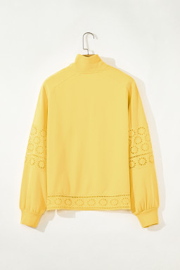 Yellow Cream Embroidered Flower Patchwork Snap Buttons Pullover Sweatshirt
