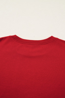 Fiery Red Varsity Striped Detail Plus Size Round Neck Sweatshirt