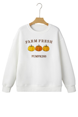 White FARM FRESH PUMPKINS Embroidered Festival Sweatshirt