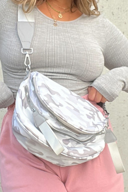 Light Grey Camouflage Print Double Zipper Crossbody Bag
