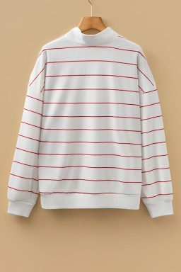 Fiery Red Striped Zipper V-Neck Drop Sleeve Top