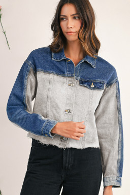 Dusk Blue Patchwork Flap Detail Distress Denim Jacket