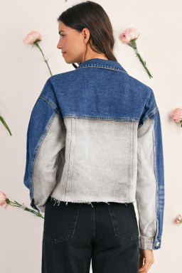 Dusk Blue Patchwork Flap Detail Distress Denim Jacket