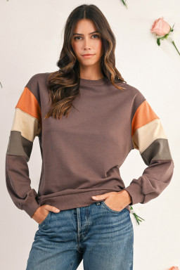 Dark Khaki Colorblock Drop Shoulder Pullover Casual Sweatshirt