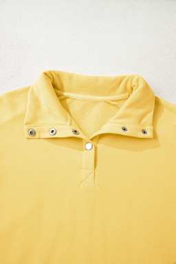 Yellow Cream Embroidered Flower Patchwork Snap Buttons Pullover Sweatshirt