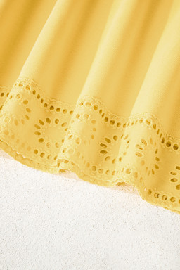 Yellow Cream Embroidered Flower Patchwork Snap Buttons Pullover Sweatshirt