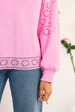 Bonbon Embroidered Flower Patchwork Snap Buttons Pullover Sweatshirt