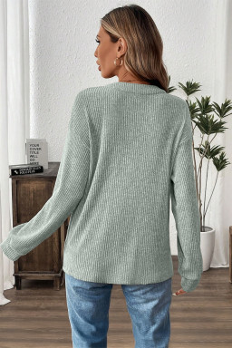Clearly Aqua Ribbed Texture Drop Shoulder Henley Knit Top